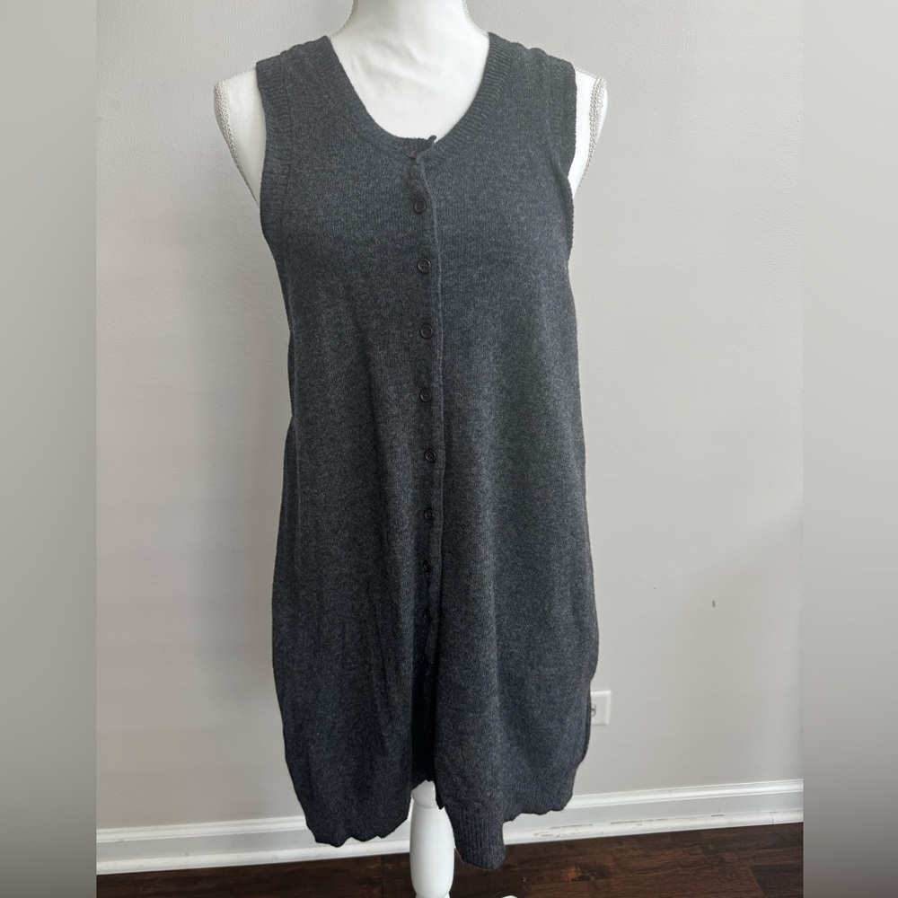 Gray Sleeveless Button-Down Sweater Dress